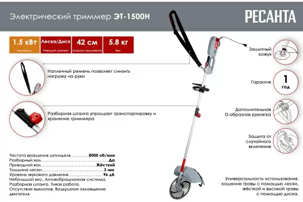 фото Триммер электрический РЕСАНТА ЭТ-1500Н