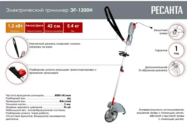 фото Триммер электрический Ресанта ЭТ-1200Н