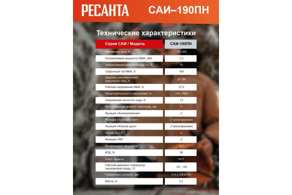 Сварочный инвертор Ресанта САИ 190 ПН14