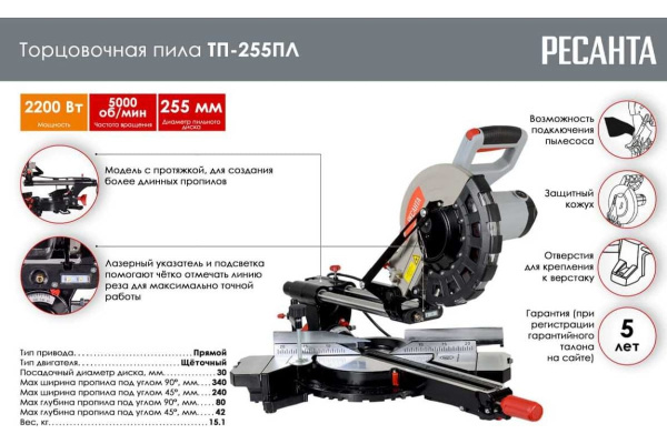 Торцовочная пила Ресанта ТП-255ПЛ2